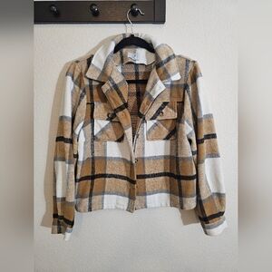 Plaid Women's Cropped Jacket in Brown and White
